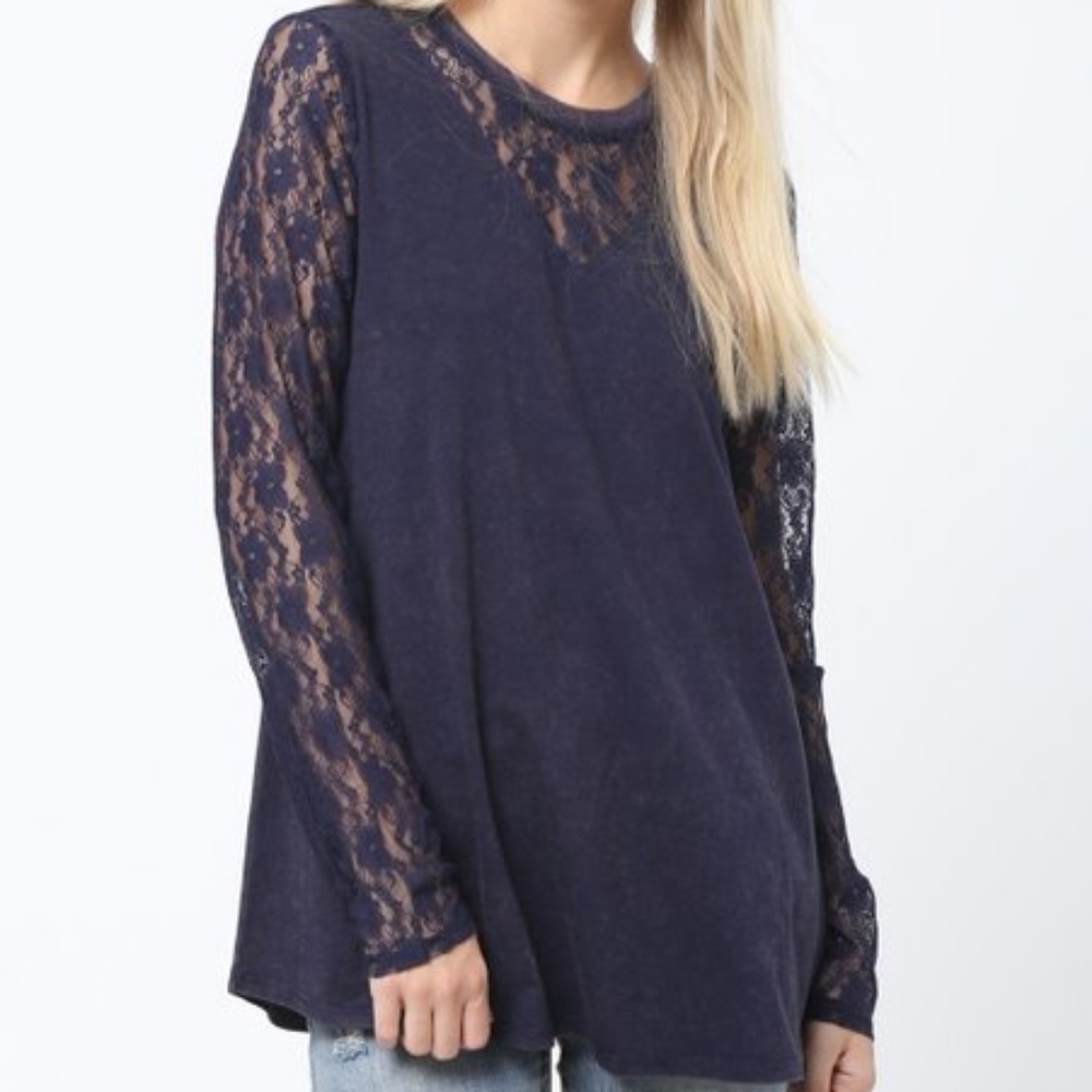 Loveriche Long Sleeve Lace Contrast Shirt Cotton